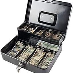 Citaaz Metal Cash Box with Lockable Storage for Change, Bill Clip and Petty Cash, featuring Money Tray, Key Lock, Note, and Coin Compartments, and Secure Locking Mechanism-13