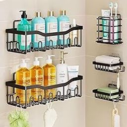 5-in-1 Self Adhesive Bathroom Organizer Shelf | No Drill Wall Mounted Rack & Shelf | Soap Holder with Toothbrush Stand-image-71