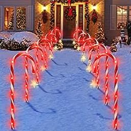 Outdoor Christmas Decorations, 10 Pcs Christmas Candy Cane Lights with Hanging Star, 21'' Solar Pathway Lights with 8 Modes, Waterproof Garden Lights for Outdoor Xmas Patio Yard Walkway Decorations-image-10