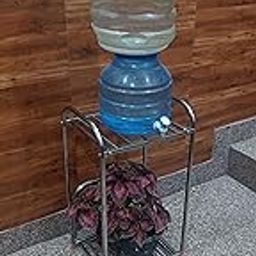 Generic Metal Water Dispenser Stand for 20 Ltr Bottle (Silver, 2 Shelves, Adjustable, Free Standing, Compact, 70cm H x 38cm W x 30.4cm D)-image-35
