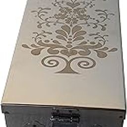 GinoSet Stainless Steel Locker Boxes Jewellery Boxes Cash Peti Size - 8 Inch With Laser Printed Design (Steel) (8 X 4 X 3.2 INCH) (liflower small)-image-118