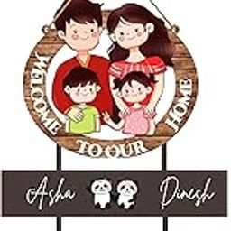 Webelkart Antique Wooden Family Designer Customised Wall Hanging, Name Plate For Home Entrance outdoor, Wooden Hanging House Name Plate - (16 x 10 inches)-11