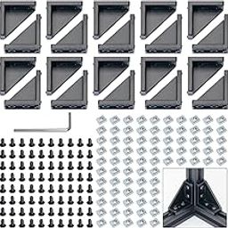 CheeMuii 2040 Corner Bracket Kit,20pcs Corner Brackets 80pcs Hexagon Socket Screw 80pcs Slide Nuts and 1pcs Hex Wrenchs for Slot 6mm 20s Aluminum Extrusion Profile Rail Accessories 20sets Black-0
