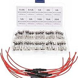108PCS 5x20MM Inline Fuse Holder Screw Type with 16/18/20/22 AWG Wire(26CM) and Fast-Blow Glass Fuses Assorted Kit(Contain 0.2A 0.5A 1A 2A 3A 5A 8A 10A 15A 20A),0V-250V Universal Inline Fuse-15