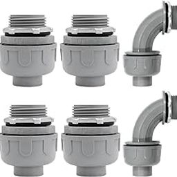 Wocloer 1-1/4 inch Liquid Tight Connector PVC Flexible Conduit Connector, 180 Degree and 90 Degree UL Listed, Non-Metallic Electrical Conduit Fittings (6 Pack)-1