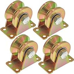 Skelang 2" Groove Wheel Heavy Duty Rigid Caster with Bracket for Inverted Track, Rolling Gate, Sliding Gate, Industrial Machines, Wire Rope Rail, Loading Capacity 660 lbs, Pack of 4-18