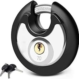 Heavy Duty 70mm Disc Padlock with Stainless Steel Shackle 2-3/4 Heavy Duty Round Discus Outdoor Lock Black Rubber Bumper with 2 Keys (Black)-image-47