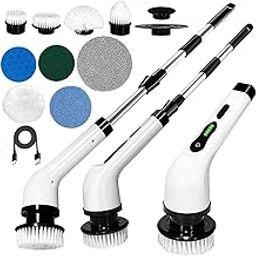 NUVIXA Electric Spin Scrubber for Bathroom Powerful 400RPM Cordless Cleaning Brush with 9 Replaceable Heads, 2 Adjustable Speeds, 90 Min Runtime, Extendable Handle Shower, Tub, Tile, Glass, Car-image-77