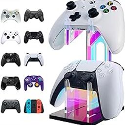 NiHome Iridescent Acrylic 2-Tier Universal Game Controller Headset Holder Stand for PS5 Xbox ONE Switch Colorful Controller Stand Gaming Accessories Anti-Slip Stable Acrylic Clear Headphone Holder-image-79