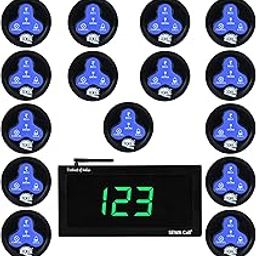 SEWACall Wireless Waiter Calling System, Paging System, for Cafe, Coffee Shop, Restaurant, Set of 1 Display and 15 Waterproof Multi Key Call Buttons-0
