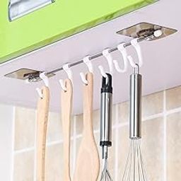 Zurato Self Adhesive Stainless Steel Rod with 6 Hooks Wall Mounted Utensil Hanging Rack for Kitchen, Bathroom Towel Hanger, Kitchen Hangers and Hooks(Sizee- 40 * 6cm)-image-19