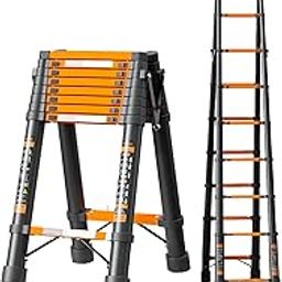 Wemart 3.5m Telescopic Ladder, Portable Extendable Folding Ladder, Multipurpose Compact Ladder for Household or Outdoor Working, 150kg Maximum Capacity (Black-Orange Herringbone Ladder)-image-73