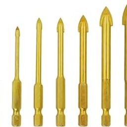Mengshen Glass and Tile Drill Bits Set 3-12mm 7PCS, Tungsten Carbide Titanium Coated Ceramic Concrete Drilling Tool with Hex Shank for Glass Tile Ceramic Mirror Porcelain Marble-image-2