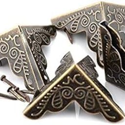 Tia Corner Protector Decorative Fitting Bronze Metal Bracket with Nails Wooden Alloy Steel Jewellery Box (4Pcs, Antique-Design1), Triangular-22
