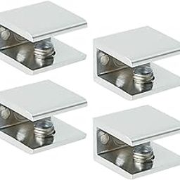 SAYAYO Adjustable C Clamp Mirror Clips U Bracket Heavy Duty Glass Shelf Brackets Shelf Holders for Frameless Glass, Zinc Alloy Polished Chrome, 4Pcs-4