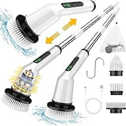 Electric Spin Scrubber for Cleaning Bathroom, Shower Scrubber Cordless Cleaning Brush with IPX7 Waterproof & 2 Speed, 5 in 1 Cleaning Brush Cleaning Supplies for Shower Tub Kitchen Tile Toilet White-image-60