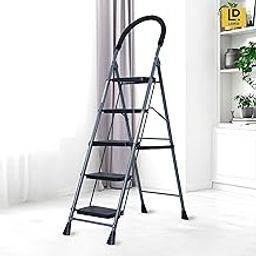 LEOPAX 5 Step Ladder - Safety-Clutch Lock Foldable Step Ladder for Home Use Heavy Duty Step Stool Foldable Metal Iron - Wide Anti Skid Steps - 2 Year Manufacturer Warranty-image-33