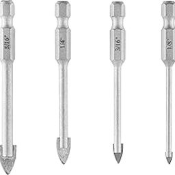 Up to Date Products & Tools 4 Piece Glass Tile Drill Bits Set Tungsten Carbide Tipped Spear Head Ceramic Tile Marble Mirror Drill Bits, Hex-picture-14