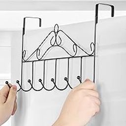 Metal Door Hanger with 7 Hook, Hanger Without Drill, Multi Purpose Door Hanger Hook for Toilet, Bathroom, Kitchen and Bedroom, Black Hook Hanger-image-8