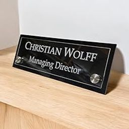 Gugan's Acrylic Desk Name Plate - Personalised Desk Name Plate, Custom Desk Sign, Office Plaque, Executive Office Sign (12 x 4 Inches) Black-image-91
