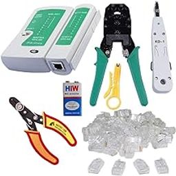 Metal Networking Working Tools Rj45 Rj11 Crimping, Multitec Cutter, Kd-1 Professional Punch Down Tool, Network Lan Cable Tester, 9v Battery and Rj45 Plug 25 Pc Connectors Network Ethernet Tools-31