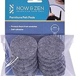 Now & Zen Large Self Adhesive Round Furniture Felt Pads for Hard Surfaces - Non-Scratch Heavy Duty Furniture Leg Guards (45 MM - Pack of 12, Circle Dark Grey)-image-96