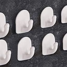 DOCOSS -Pack of 8-Nail Free Self Adhesive Wall Hooks for Hanging Clothes,Towel Hanger Wall Sticker Hooks for Bathroom, Kitchen- Holds Upto 1 kg (White), Pvc-23