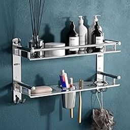Stainless Steel Multi-use Rack, Bathroom Shelf, Soap Stand/Tumbler Holder/Toothbrush Holder/Bathroom Stand/Bathroom Rack/Bathroom Accessories (Number of Shelves - 2, Silver)-20