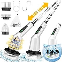 Electric Spin Scrubber for Cleaning Bathroom, Shower Scrubber Cordless Cleaning Brush with IPX7 Waterproof & 2 Speed, 3 Brush Heads, Bathroom Cleaning Supplies for Shower Tub Kitchen Tile Toilet White-11