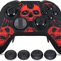 YoRHa Laser Carving Silicone Skin for Xbox Elite Series 2 Controller x 1(Skulls Red) with Exclusive Thumb Grips x 4-15