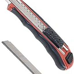 BUILDSKILL 9MM 3 Preloaded Blade Utility Knife with 10 Spare Blades, Rubber Grip - Retractable Knife Cutter, Ergonomic Knife for Cutting Paper, Carpet, Plastic, Cardboard, Leather, Drywall, Cloth-10