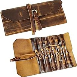 RUSTIC TOWN Vintage Brown Leather Tool Roll Up Pouch - Leather Tool Pouch Wrench Roll/Chisel Bag (Medium(12 inch))-image-12