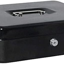 Drofail Cash Box With Key Lock Durable Metal Cash Box Money Organizer, Removable Money Tray For Vanity Box,Safe Locker Box Storage Box Black (12 INCH)-3