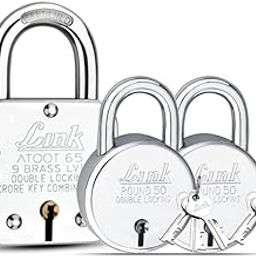 Link® (Atoot 65mm Lock Buy 1 Get 2 New Round 50mm Lock Free) | Double Locking | Steel Body | Hardened Shackle | 9 Brass Levers | (Pack of 3) Made in India-9