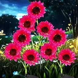 Solar Garden Flowers Lights Outdoor Waterproof Sunflower Solar Lights for Yard Decorations Garden Decor 3 Pack for Yard Patio Lawn Gift for Mom Women Mother's Day (Pink Sunflower)-image-22