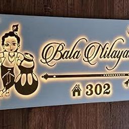 Aarushi Creations Acrylic Personalized Home Door Name Plate Acrylic - 3 Year Warranty - Acrylic Embossed Letters with Mirror Shine & LED Lights (16 x 8 Inch)-33
