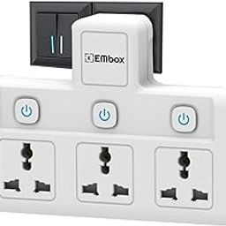 EMBOX Multi Plug Socket with Individual Switch-Cordless Extension Board with 3 Universal Sockets-Multiplug -1500W-18