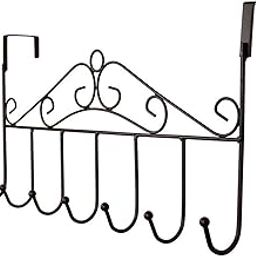 Over Door Hanger Rack, 7 Heavy-Duty Hooks, Metal Organizer for Clothes and Towels, Black/Silver-image-53