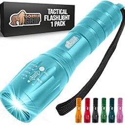 Gorilla Grip Tactical Handheld LED Flashlight, Ultra Bright Long Lasting, Water Resistant, 350 Lumens, 750 FT Zoomable Flashlights, Camping Accessory, Outdoor Gear, Emergency Power Outages, Turquoise-5