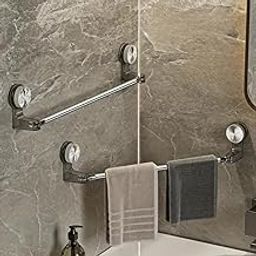 SHALVI Towel Holder in Bathroom | Self-Adhesive Towel Holder & Suction Wall Mounting | Towel Hanger & Towel Rod | Transparent Plastic, Steel | Retractable & Rotatable Towel Rack | Length (50-100 cms)-11