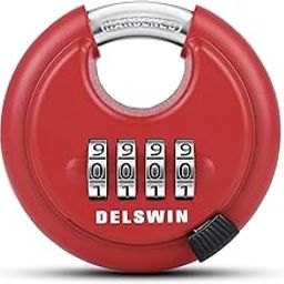 DELSWIN Outdoor Combination Padlock - 4 Digit Heavy Duty Disc Lock with Hardened Shackle,Combo Padlock for Gate,Storage Unit,Fence(25/64" Shackle, Red,1Pcs)-14