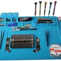 XUUG Anti Static ESD Heat Insulation Silicone Magnetic Soldering Mat | Heat Resistant Electronics Workbench for Soldering Iron | Phone | Computer Repair | Size Large (Blue Color)-image-46