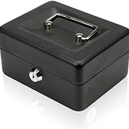 Canuca 6-Inch Metal Cash Box & Jewelry Safe Locker with Key Lock & Plastic Coin Tray for Home, Office, Hotel, Business Use - Small (Black)-16