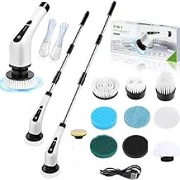 Cleaning 9 in 1 Electric Spin Scrubber,Upgrade LED Display Cordless Scrubber with 8 Replaceable Brush Heads Adjustable 2 Speeds Extension Handle Power Cleaning Brush for Bathroom, Floor-image-66