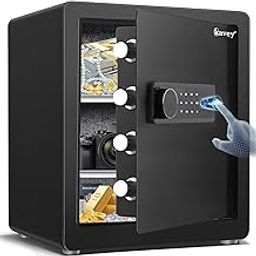 Kavey 2.0 Cub Biometric Safe Box, Fingerprint Safe with Backlit Touch Screen Keypad and Dual Alarm System, Steel Security Lock Box With Mute Function and LED Light, 12.59"D x 14.96"W x 17.72"H-0