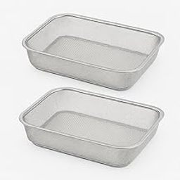 Zupa Rust-Proof Stainless Steel Rectangular Strainer & Storage Basket | Multipurpose Fruit, Vegetable & Fridge Organizer (Silver) | 34 X 26 X 8 CM | Set of 2-0