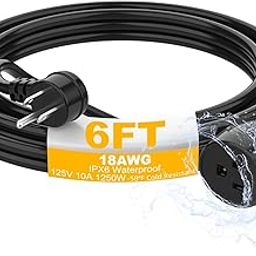 6 ft Waterproof Extension Cord, Waterproof, IPX6, Waterproof, Cold Weather and Fire Resistant, 3 Prong Cord, 18AWG 125V 10A, FCC/ETL Certified-image-14