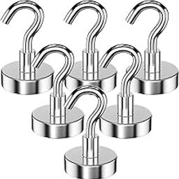 Gvolatee 6 Pcs 25MM Magnetic Hooks 12kg Strength, Magnetic Hook Detachable Powerful Ideal, Neodymium Round Magnetic Hooks for Kitchen Refrigerator, Ceiling, Grill, Medium-17