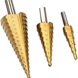 3 Pcs HSS Step Drill Bit, High Speed Steel Titanium Coated Large Hole Step Bits for Metal Wood Plastic, 4-12/20/32mm-24