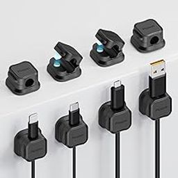 8 Pack Magnetic Cable Clip Organizer Cord Holder, Picozon Adhesive Cable Management, Wire Phone USB Charger Cable Holder Keeper Organizer for Car, Office Home Desktop, Wall, Night Table - Black-image-90